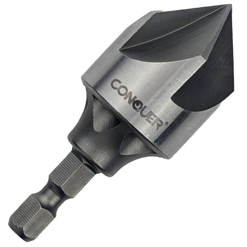 Conquer Tools 5 Flute Metal Countersink Drill Bit, 87 Degree for 1/4'' Hex Shank Fit 5/32~29/32-inch(4~23mm) Beveling Chamfer Tool Holes Shaping Trimming, Inner/Pipe Reamer - Image 1